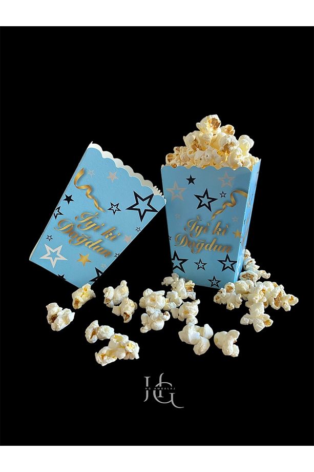 İyiki Doğdun Temalı PopCorn Mısır Kutusu, Patlamış Mısır Kutusu , Küçük Boy, 8 Adet - 3