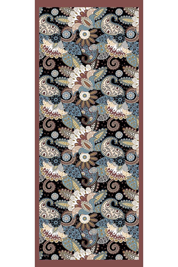 Soft Pamuk Şal - Çiçeksi Şal Desen - SLT2562-17 - Koyu Gül Kurusu, Mavi - 5