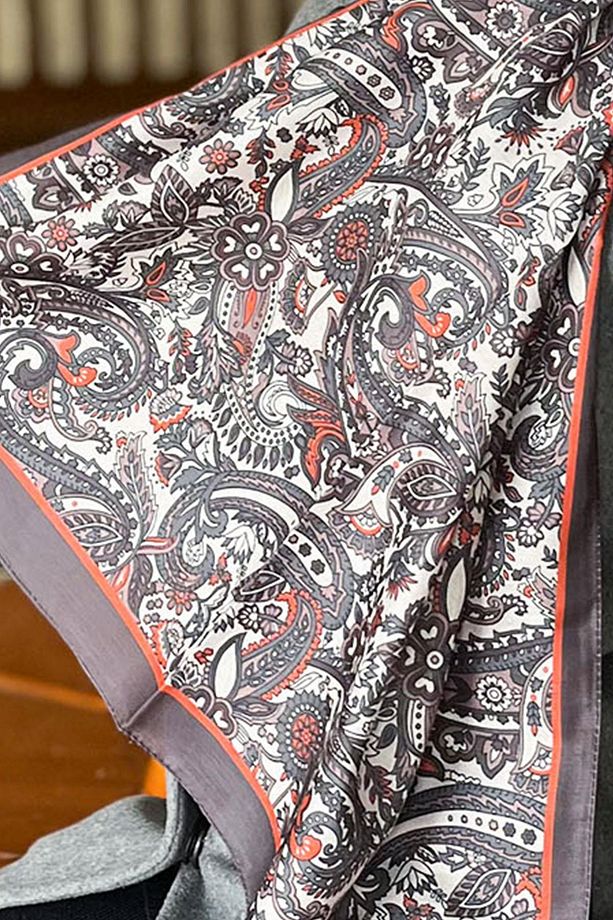 Soft Pamuk Şal - Etnik Desen - Slt1026-06 - Vizon, Kiremit - 5