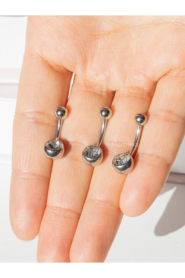 Cerrahi Çelik | İki Tarafı Taşlı Basic Minimal Göbek Belly Piercingi (1 Adet) - 4