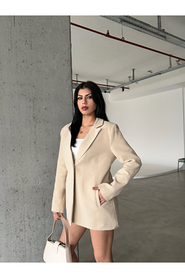 Single Button Lined Side Pocket Blazer Jacket