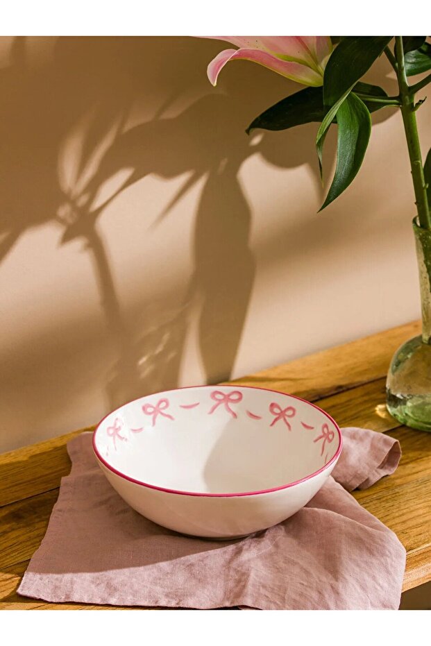 Lcw Home Pink Bow Printed Porcelain Salad Bowl 19 cm