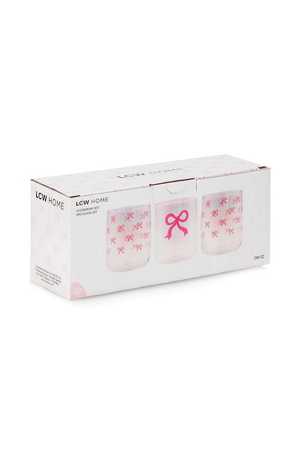 LCW HOME Pembe Kurdele Baskılı Cam Su Bardağı Seti 3'lü 280 Ml - 5