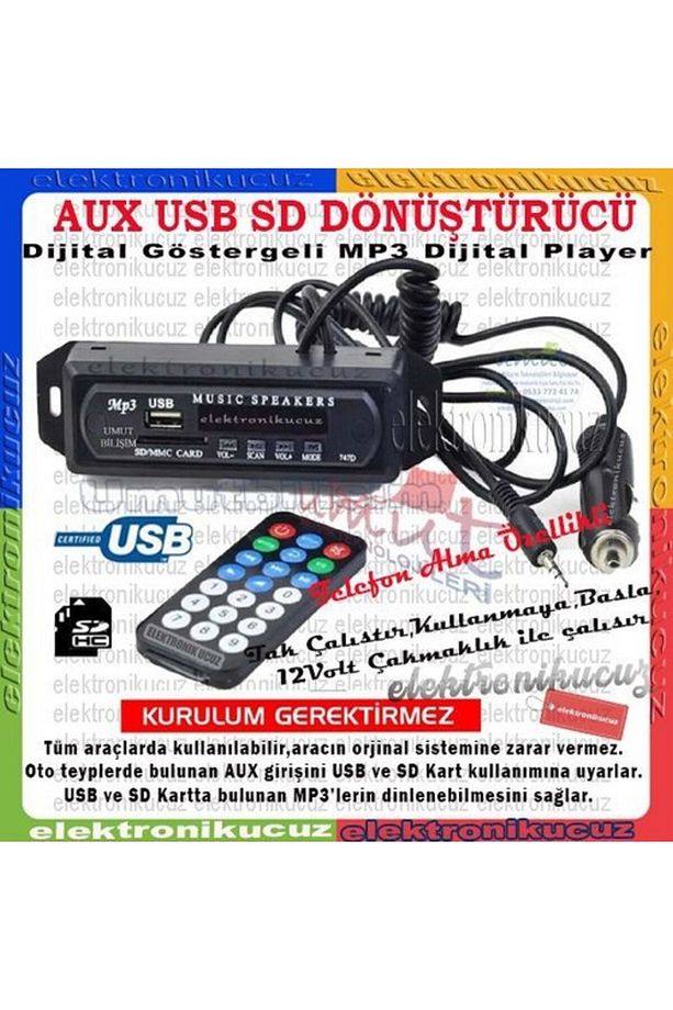Mikrofonlu Digital Çevir, Bord Çakmaklık Girişli Oto Teyp Dönüştürücü Bluetooth-aux-sd Kart - 2