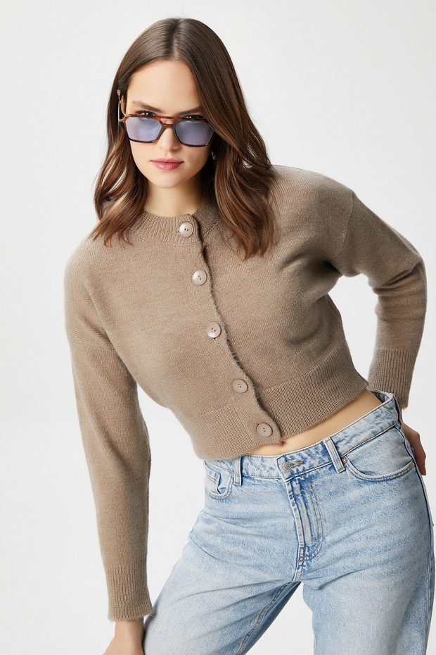 Kadın Tilia Crop Vizon Örgü Hırka - 5