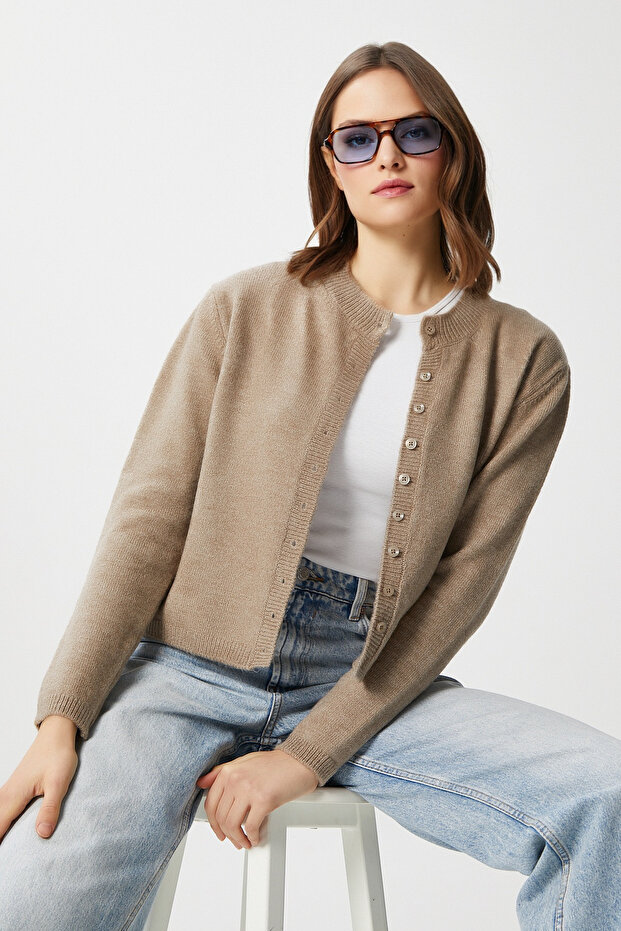 Kadın Nina Bisiklet Yaka Vizon Basic Hırka - 6