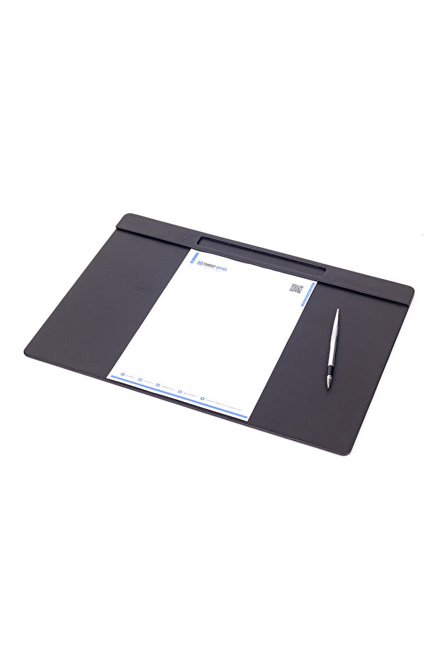 Leather Gathering Set with Pen Section 49x34cm Plain Black