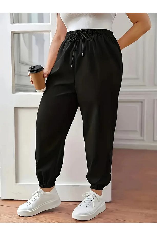 SİYAH RelaxFit Jogger Yüksek Bel  Eşofman Altı 2 İplik Örme Kumaş ŞAH MODAuljk - 1