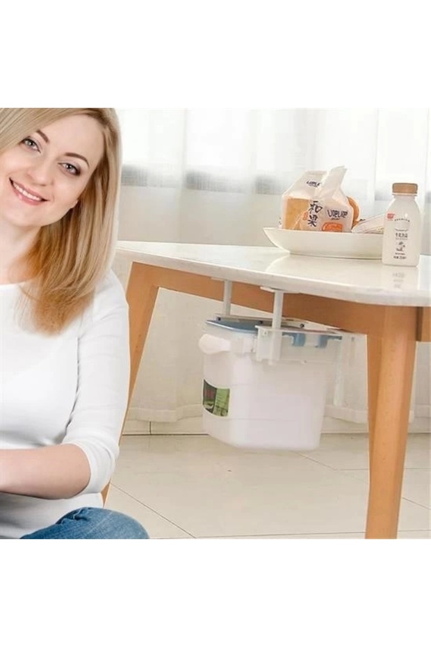 Adshome ®   Mini Table Trash Can Plastic Under-Counter Retractable Adhesive Invisible Partition Practical - 7