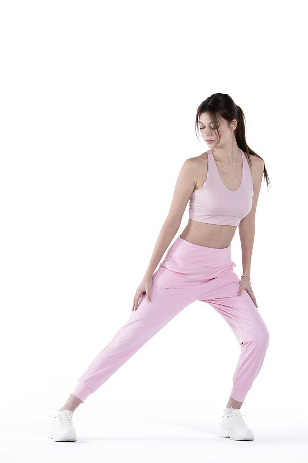 Kadın Pembe Yüksek Bel Jogger Eşofman Altı - 8