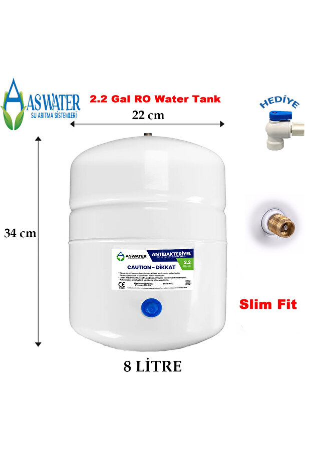 As Water Su Arıtma Cihazı Çelik Su Tankı 2.2 Galon 8lt Tank
