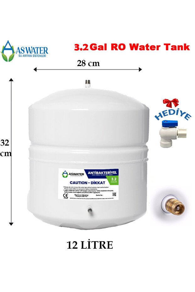 As Water Su Arıtma Cihazı Çelik Su Tankı 3.2 Galon 12lt Tank