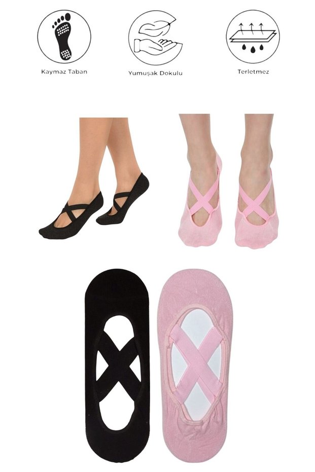 2 Pieces of Yoga Pilates Fitness Dance and Sports Socks with Anti-Slip Soles