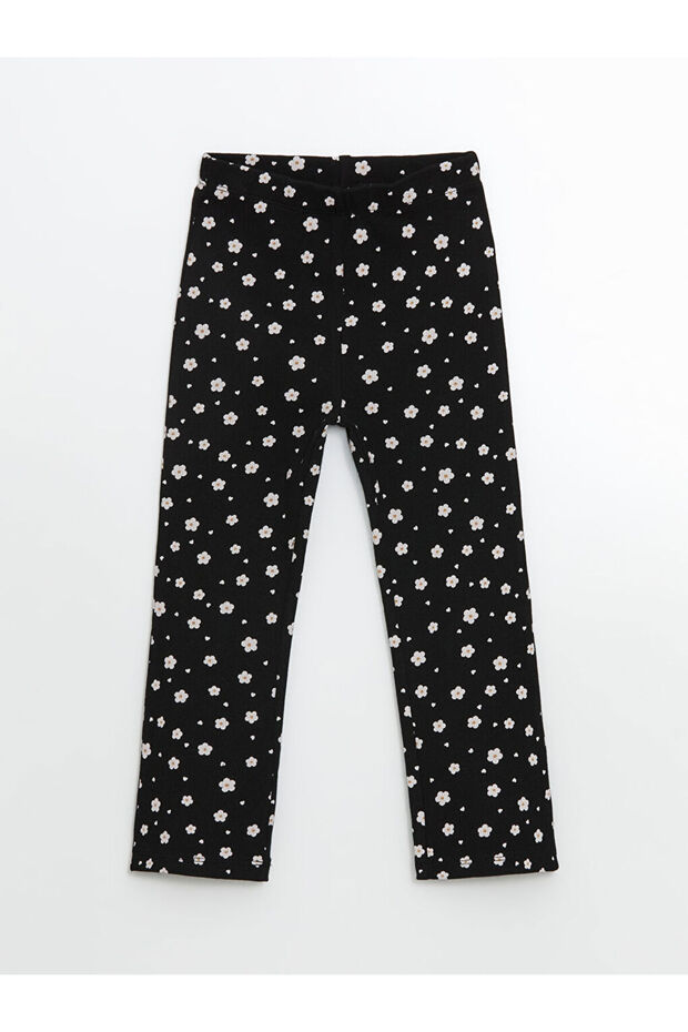 Lcw Kids Black Elastic Waist Floral Girls' Leggings