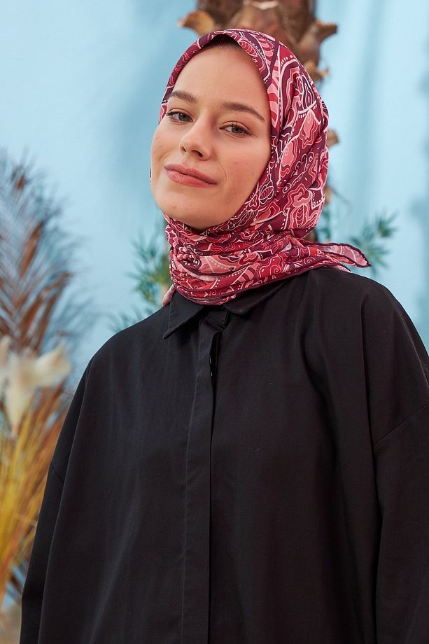 Yakamoz Kırmızı Pamuk Viskon Eşarp - 1