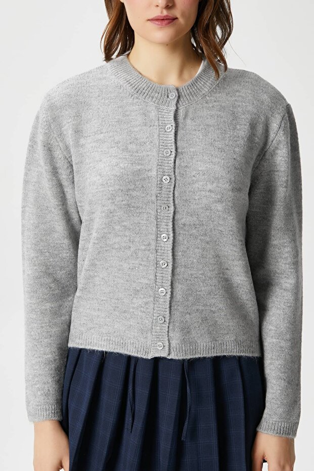 Kadın Nina Bisiklet Yaka Gri Basic Hırka - 4