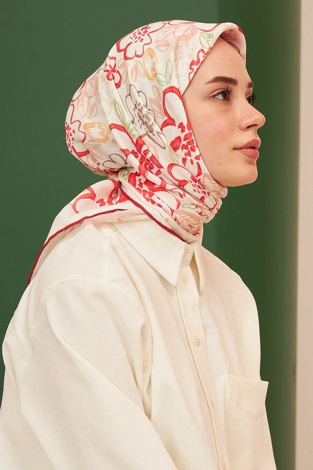 Pastel Mercan Pamuk Viskon Eşarp Modeli - 3