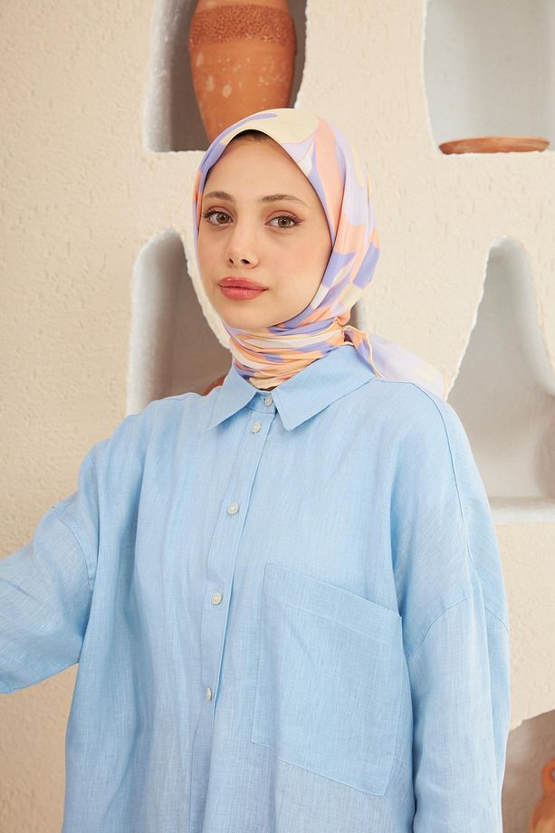 Yeni Twist Desen Pamuk Viskon Eşarp Lila Somon 1133-08 - 1