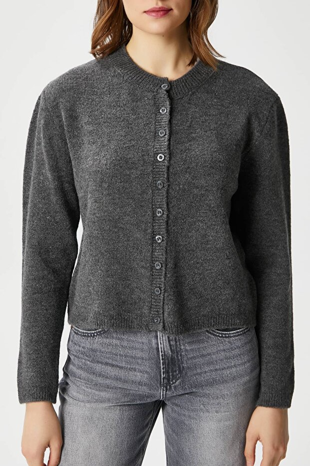 Kadın Nina Bisiklet Yaka Antrasit Basic Hırka - 3