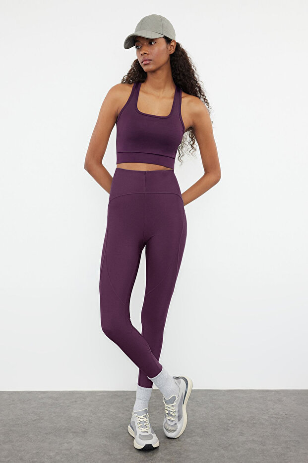 Mürdüm Destekli/Şekillendirici Sırt Detaylı Kalın Askılı Örme Spor Sütyeni TWOSS22SS0040 - 4