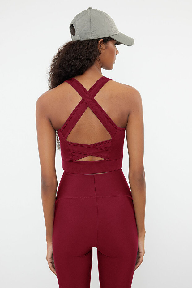 Biustonosz sportowy z dzianiny z grubymi ramiączkami, w kolorze magenty, z podparciem/modelowaniem pleców TWOSS22SS0040 - 5