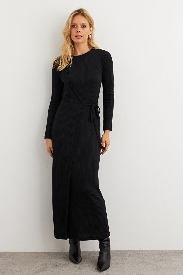 Women's Black Double Breasted Maxi Dress Mtf31