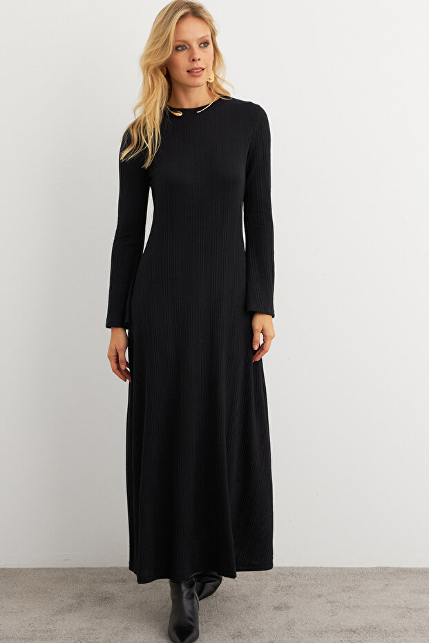 Kadın Siyah Basic Maxi Elbise MTF30 - 5