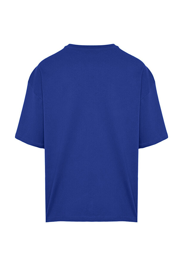 Mavi Oversize/Geniş Kesim %100 Pamuklu Kısa Kollu Basic T-Shirt TMNSS22TS0318 - 7