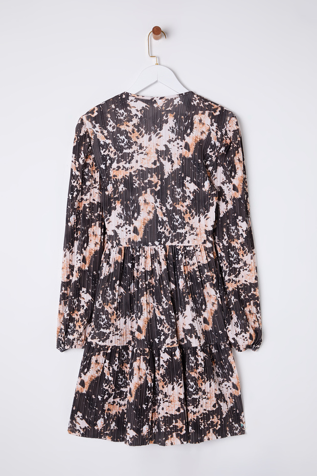 Çok Renkli Soyut Büzgü / Drape Mini Soyut Baskılı Pilise Vücuda Oturan Örme Elbise TWOSS25EL00099 - 9