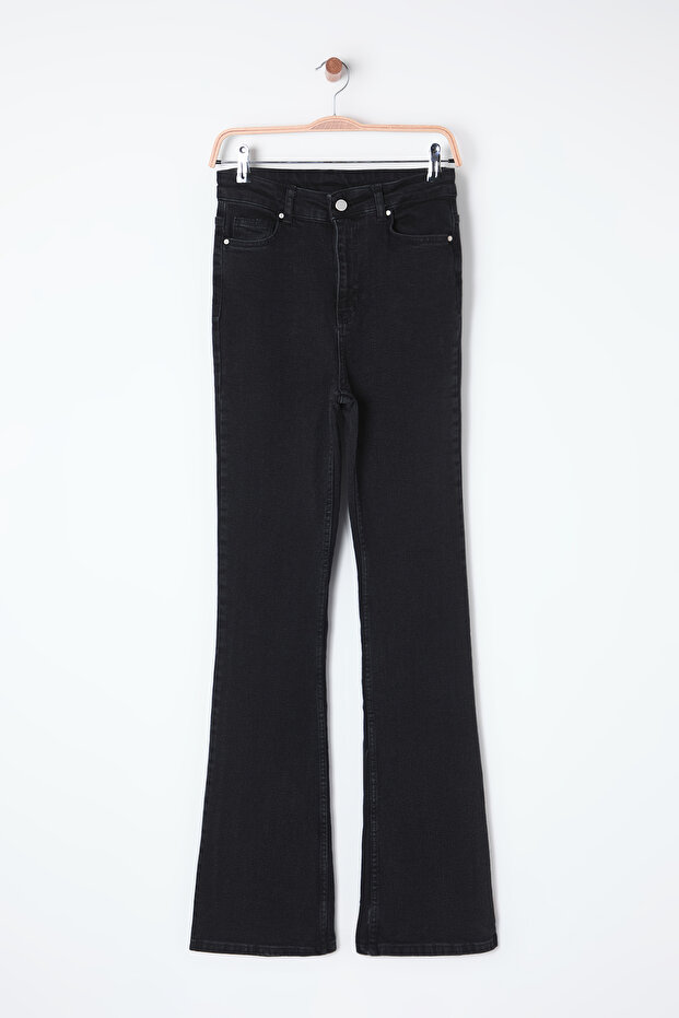 Siyah Yüksek Bel Orta Esnek Flare İspanyol Paça Jeans TWOSS25JE00109 - 6