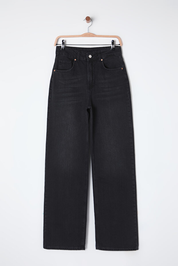 Siyah Yüksek Bel Wide Leg Geniş Paça %100 Pamuk Non-Stretch Jeans TWOSS25JE00060 - 6