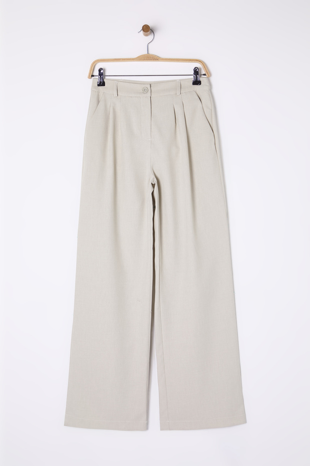 Açık Gri Wide Leg/Geniş Paça Pilili Dokuma Pantolon TWOAW22PL0475 - 6