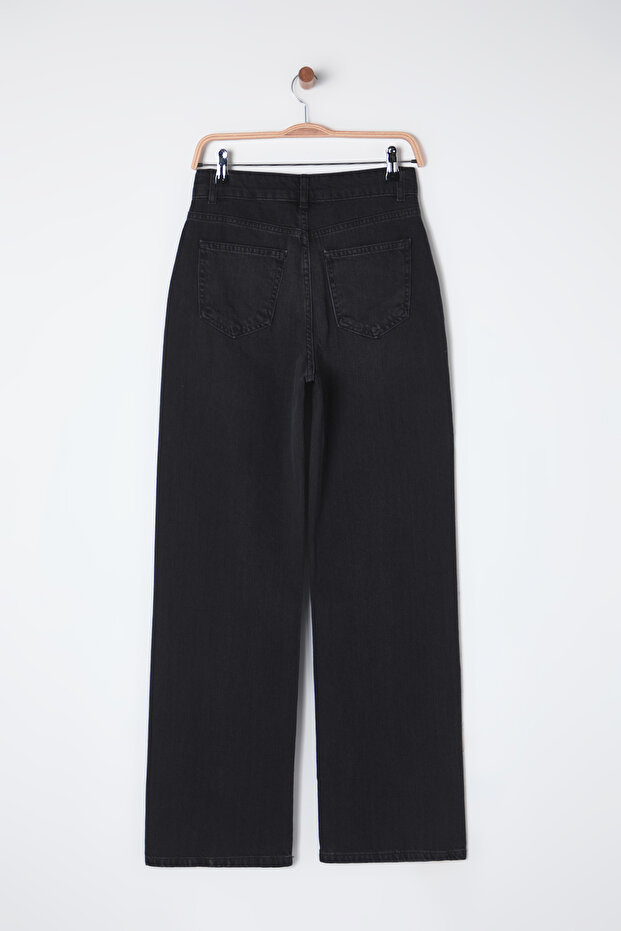 Siyah Yüksek Bel Wide Leg Geniş Paça %100 Pamuk Non-Stretch Jeans TWOSS25JE00060 - 8