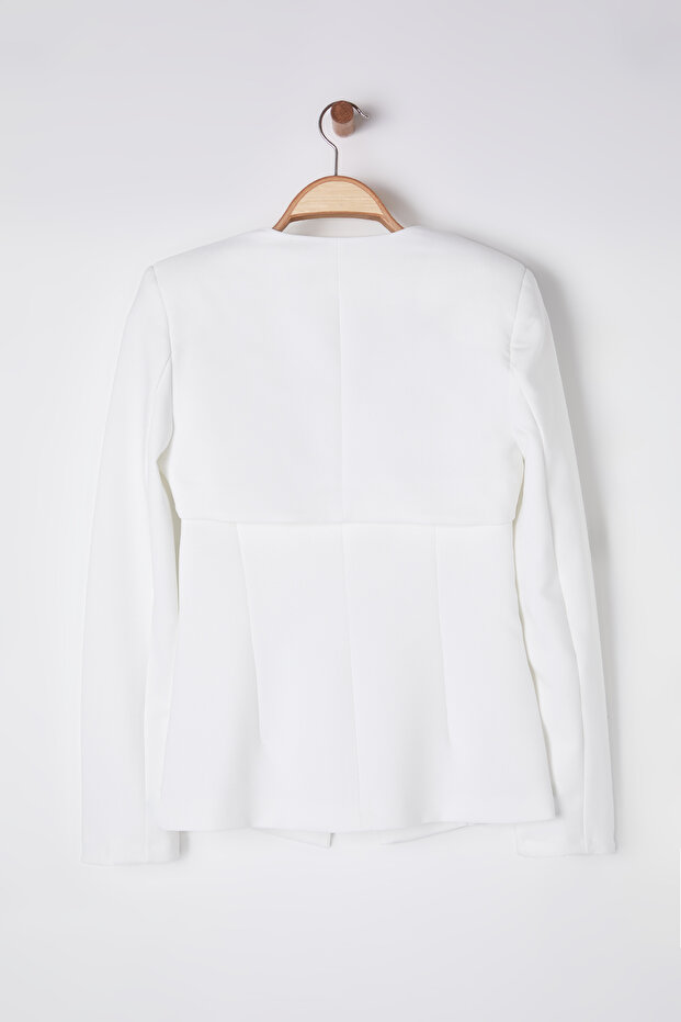 Beyaz Bolero Detaylı Dokuma Blazer Ceket TWOSS24BC00019 - 9