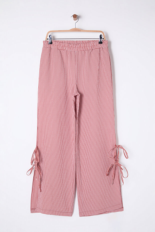 Brick Color Elastic Waist Pants with Wide Leg and Side Slit - Twoss25Pl00022 - 6
