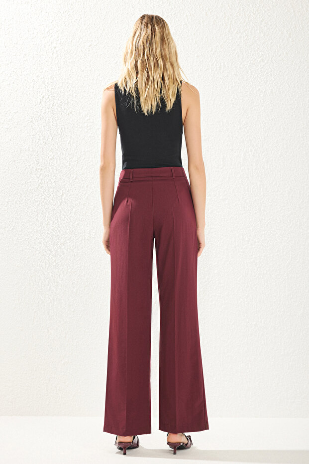 Bordo Pilili Wide Leg/Geniş Paça Dokuma Pantolon TWOAW25PL00113 - 5