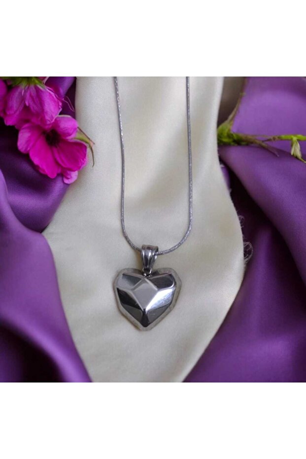 3D Big Heart Tarnish Stainless Steel Necklace