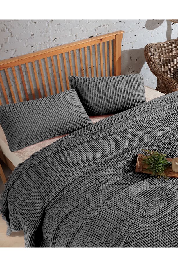 %100 Pamuk Waffle Tek Kişilik Yatak Örtüsü 160x240 cm - 4