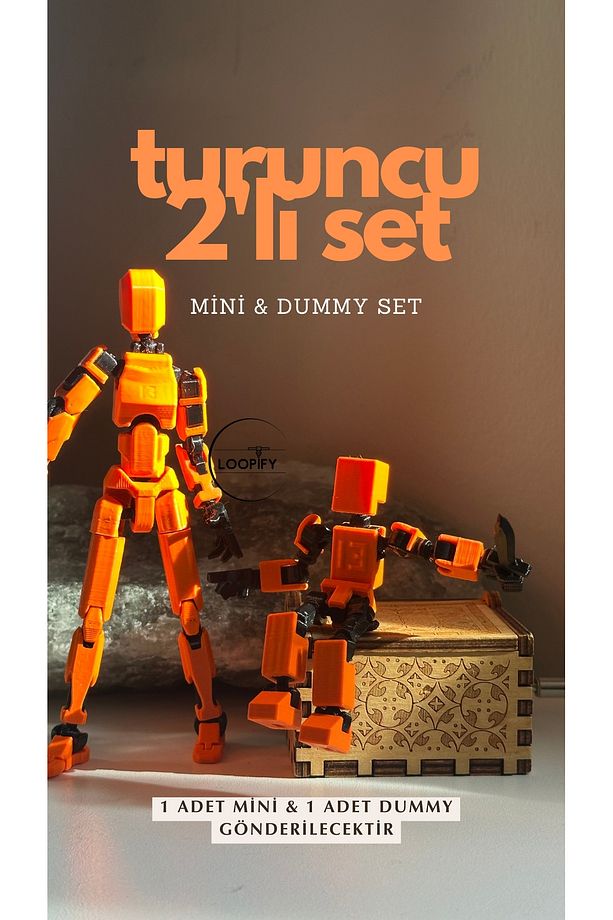 Lucky 13 Turuncu 2'li Oynar Eklemli Robot Figür Seti – Mini & Dummy - 1