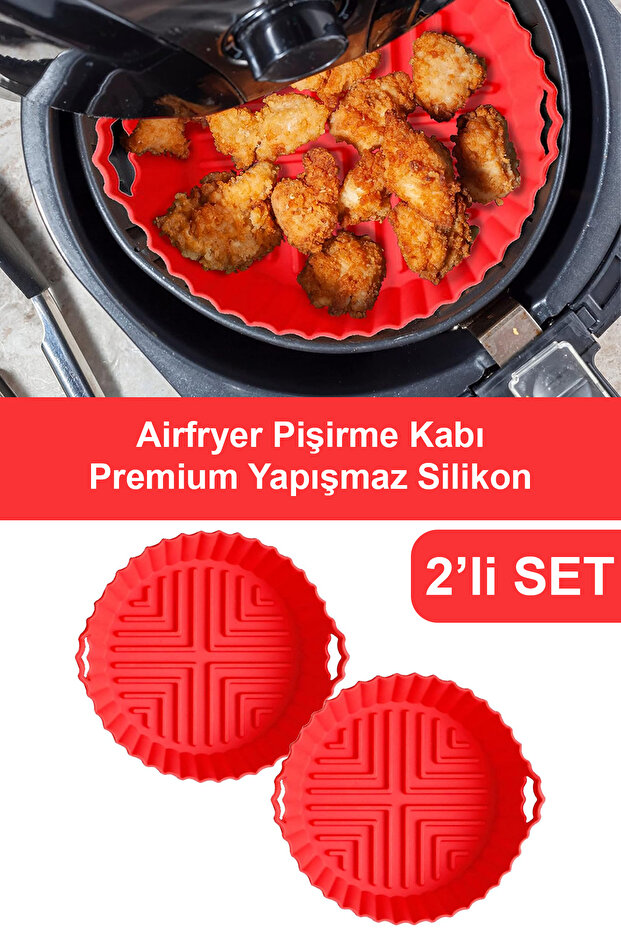 2Pcs Red Silicone Airfryer Cooking Bowl - Compatible with All Airfryers