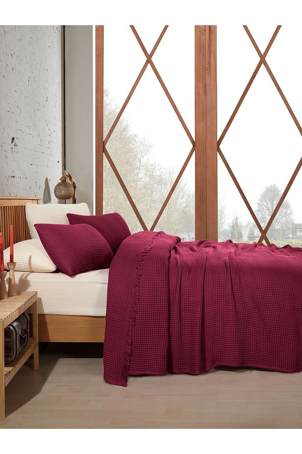 %100 Pamuk Waffle Yatak Örtüsü 160x240 Cm Tek Kişilik - 1