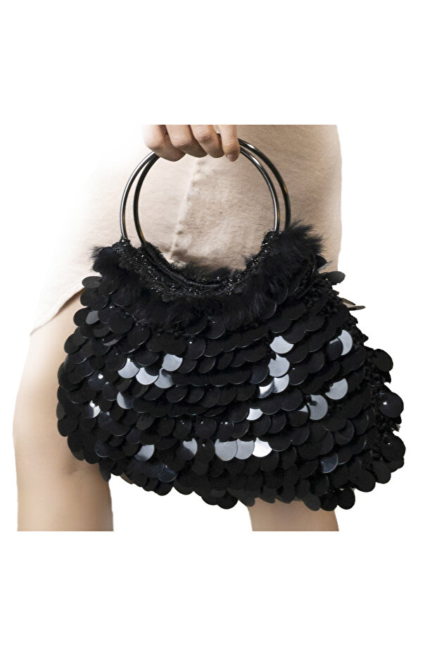 Pullu Siyah Gece Çantası - 1