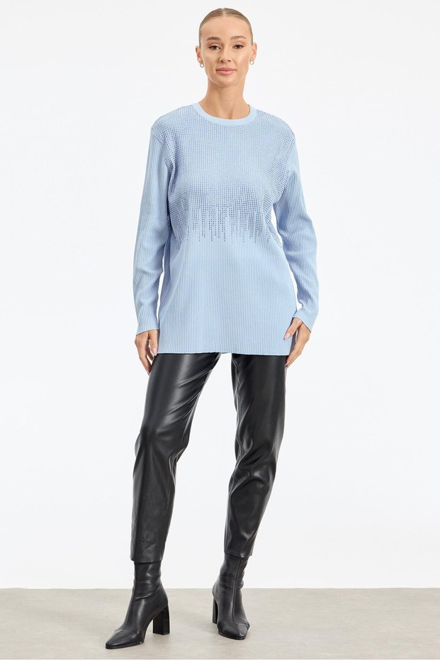 Blue Rayon Tunic - Stone Printed