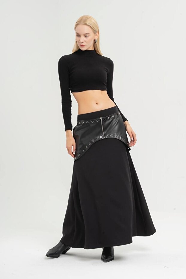 Deri Detaylı Etek - 1