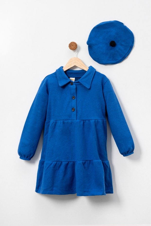 Crushed Stamp Girls' Dress (3-8 Years) - with Hat, Winter Special Design