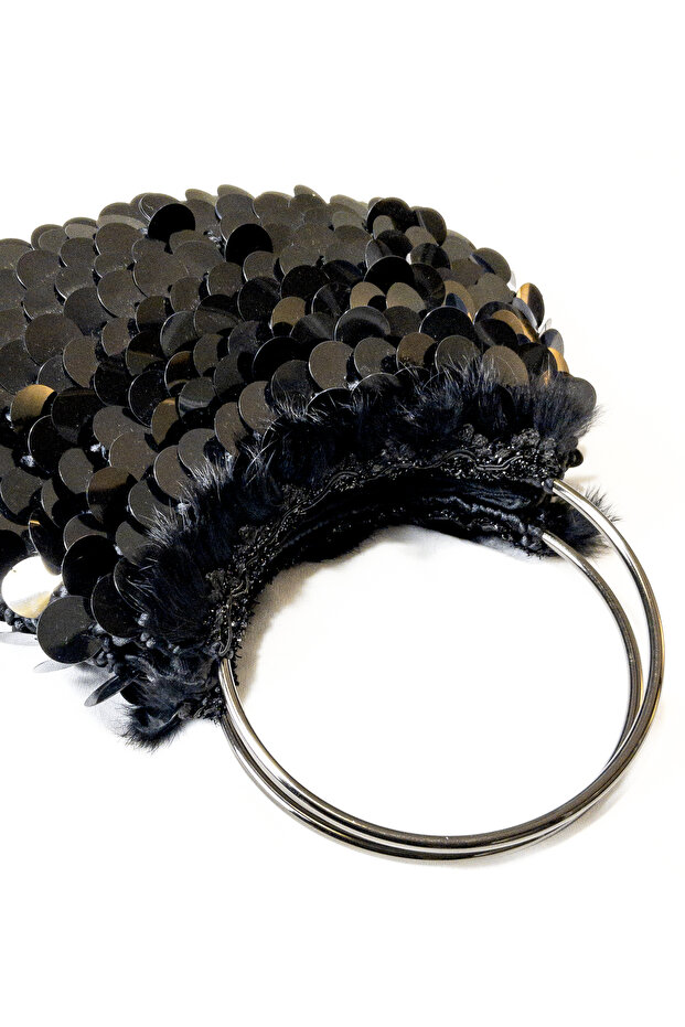 Pullu Siyah Gece Çantası - 3