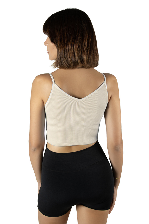 Cream Thread Strap Fitted Crop Top Blouse - 4