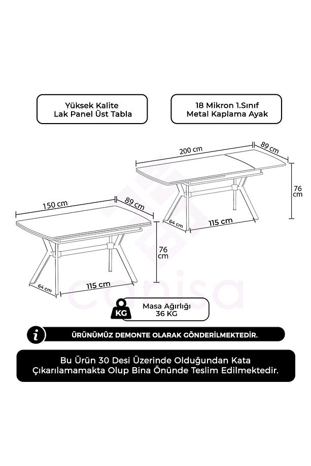 Weps Serisi 89x150 Açılabilir Lak Panel Siyah Mermer Desen Krom Ayak Masa - 3