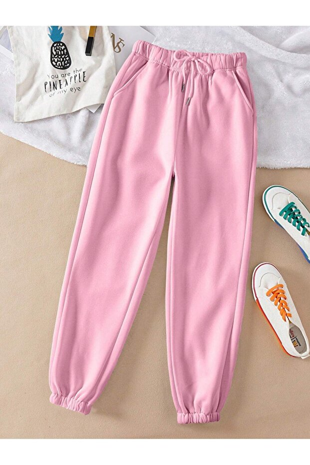 Women's 3 Thread Straight Elastic Waist and Leg Thermal Lined Jogger Sweatpants