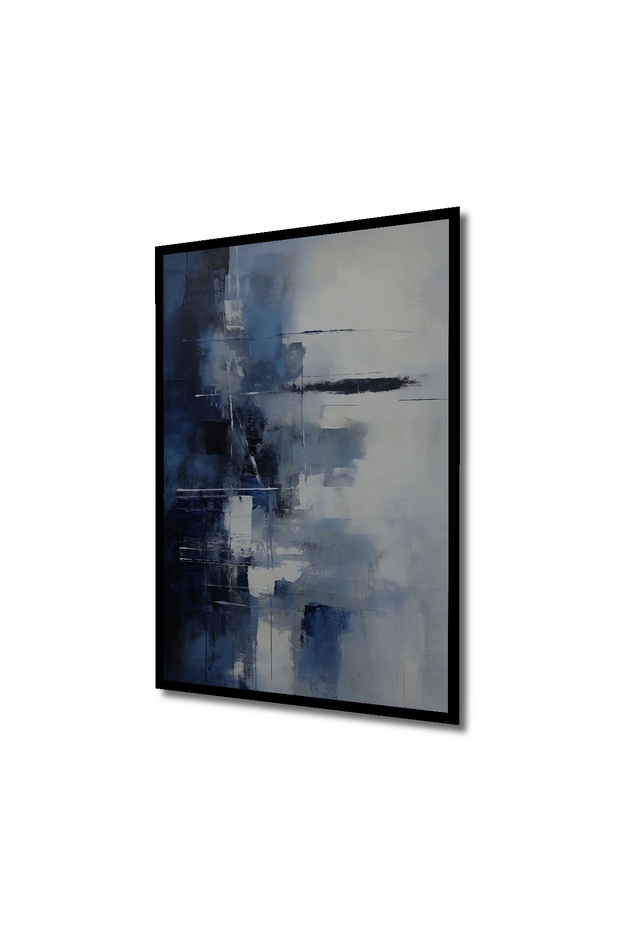 Çerçeve Görünümlü Soyut Mavi Dokunuşlar Dekoratif Ahşap MDF Ev Duvar Tablo Dikdörtgen Ev Duvar Tablo - 2
